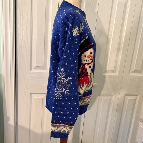 Woolrich Snowman Cardigan Sweater – Blue Knit Winter Holiday 100% Sz M - Picture 7 of 12